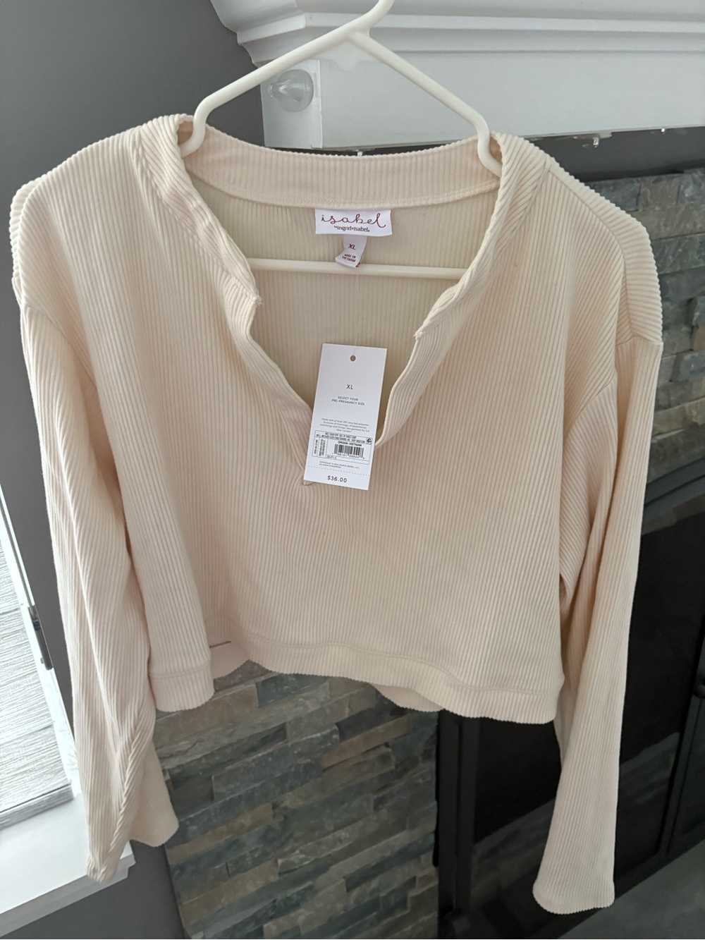 Isabel Long-Sleeve Ribbed Crop Top in Cream